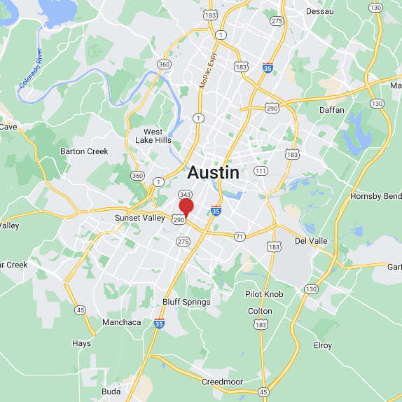 Map of the greater Austin, Texas area showing the location of South Texas Oral Surgery.